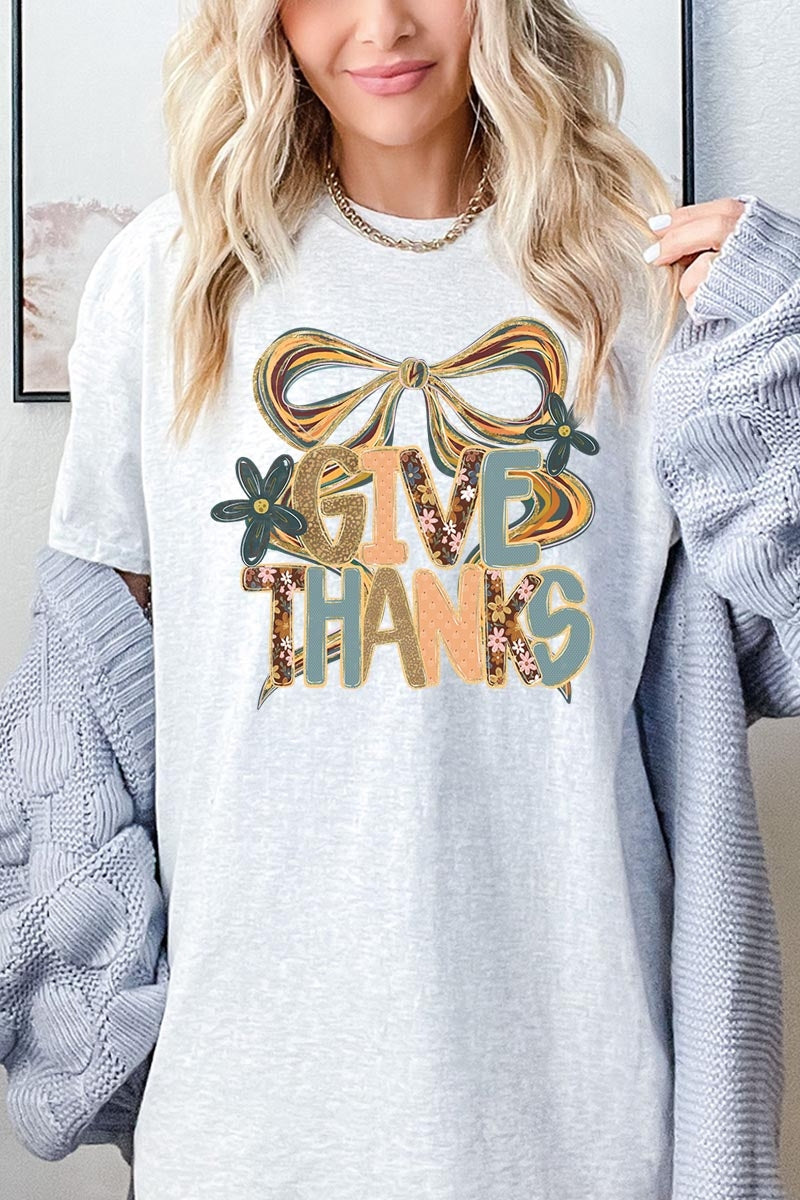 5000P-E3154 Give Thanks Bow Graphic Plus Heavy Cotton Tee $12.75