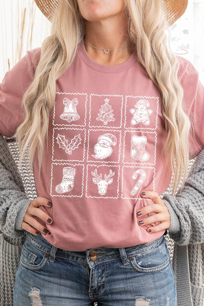 US3001P-E3215 Christmas Icons Graphic Plus Tee $16