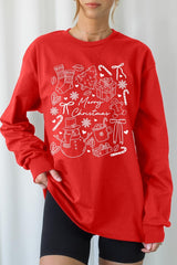 UL240-E3181 Christmas Doodle Graphic Long Sleeve Tee $13.75