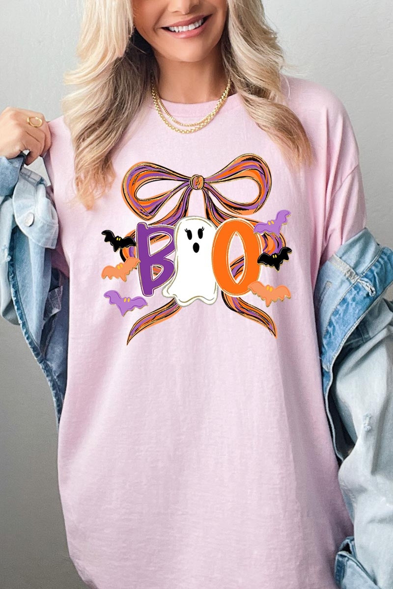 5000P-E3120 Boo Brushstroke Bow Graphic Plus Heavy Cotton Tee $12.75