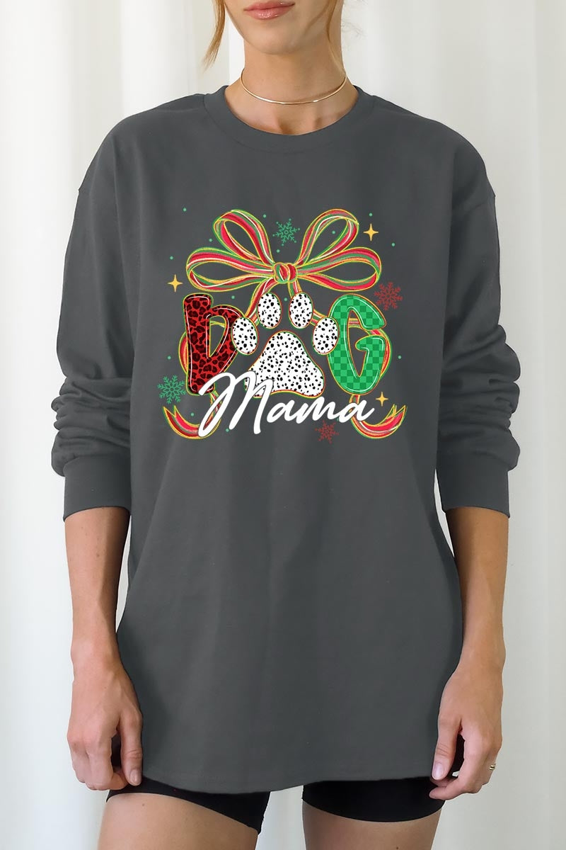 UL240-E3194 Dog Mama Christmas Paw Graphic Long Sleeve Tee $13.75
