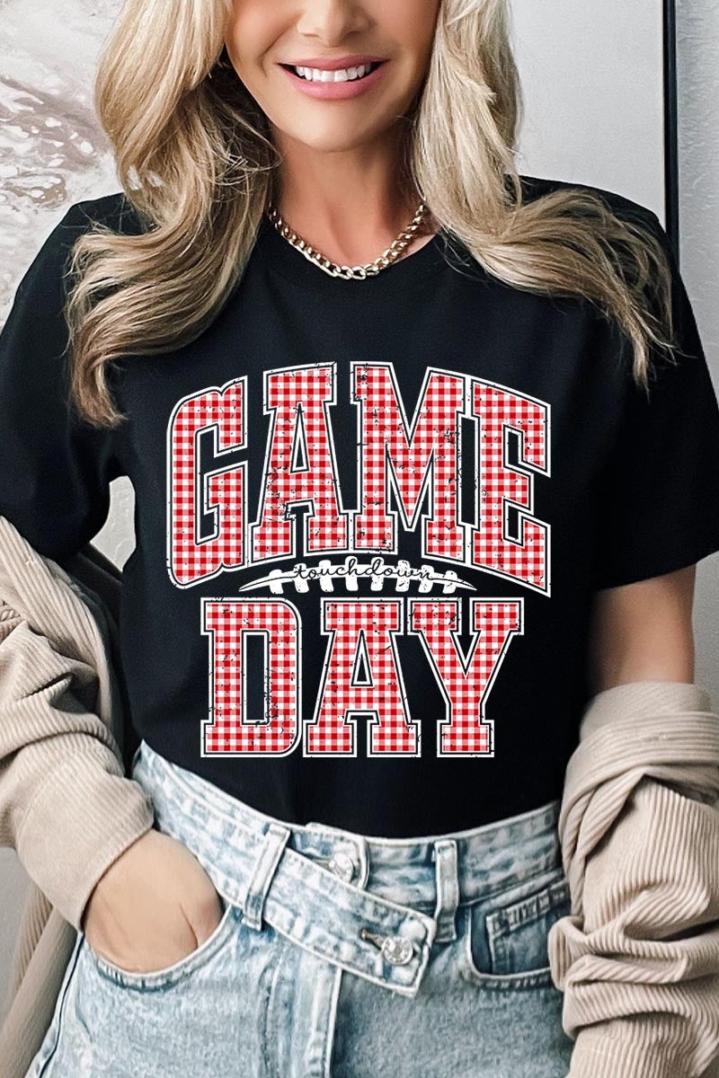 US3001P-E3126 Red Gingham Game Day Graphic Plus Tee $16