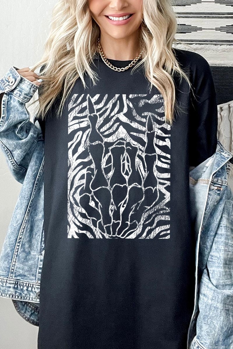 5000-E3177 Skeleton Hands Zebra Graphic Heavy Cotton Tee $9