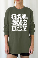UL240-E3073 Distressed Game Day Graphic Long Sleeve Tee $13.75