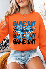 UL180P-E3089 Blue Silver Football Game Day Bow Plus Sweatshirt $25