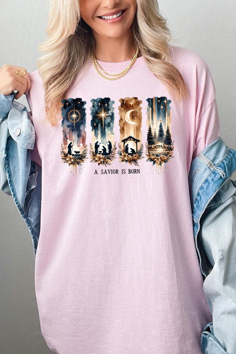 5000-E3204 Savior Is Born Nativity Graphic Heavy Cotton Tee $9