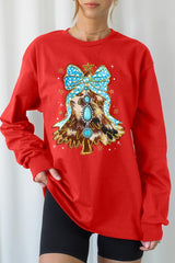 UL240-E3184 Turquoise Christmas Tree Graphic Long Sleeve Tee $13.75