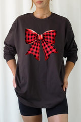 UL240P-E3198 Red Buffalo Plaid Bow Graphic Plus Long Sleeve Tee $17