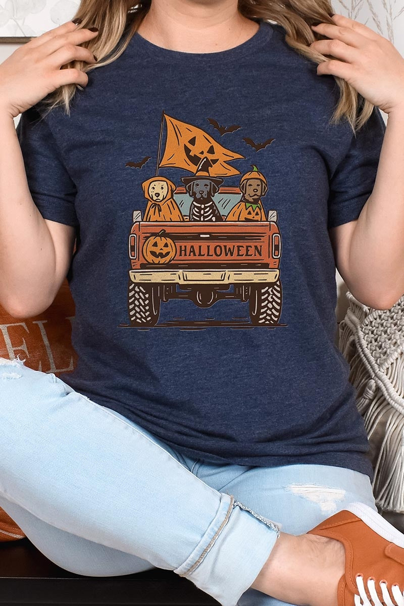 US3001P-E3150 Halloween Truck Dogs Graphic Plus Tee $16