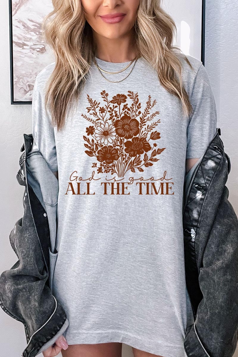 US3001P-E3116 God Is Good Floral Graphic Plus Tee $16