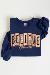 UL180P-E3167 Believe Fall Christian Graphic Plus Sweatshirt $25