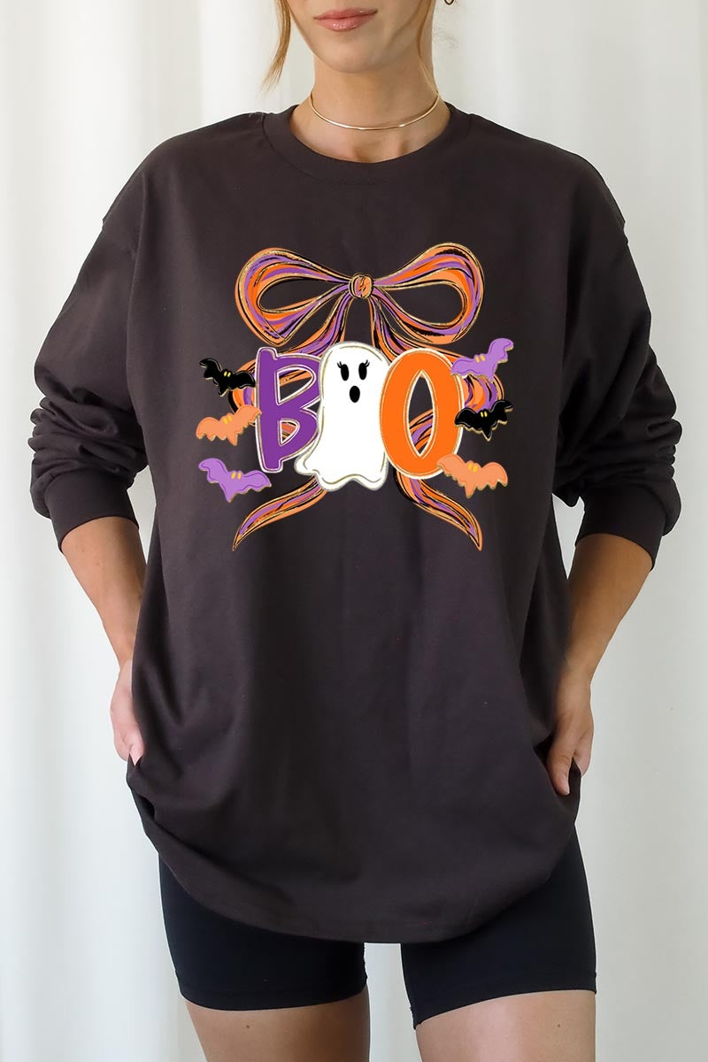UL240P-E3120 Boo Brushstroke Bow Graphic Plus Long Sleeve Tee $17