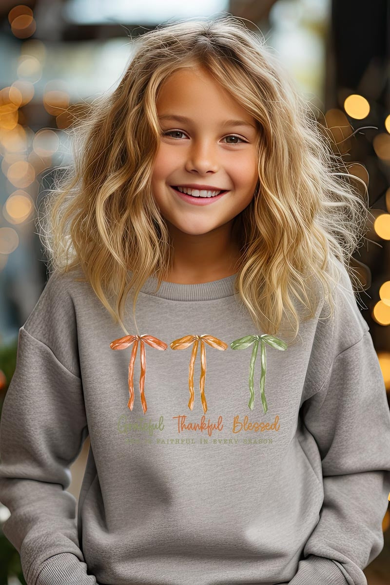UL180B-E3111Z Grateful Thankful Blessed Kids Graphic Sweatshirt $20