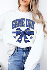 UL180-E3065 Blue Game Day Football Bow Graphic Sweatshirt $20