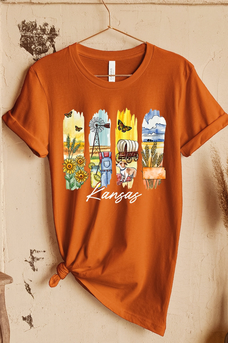 US3001P-E3061KS Kansas State Brushstroke Graphic Plus Tee $16