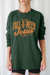 UL240-E3143 Are You Fall O Ween Jesus Graphic Long Sleeve Tee $13.75