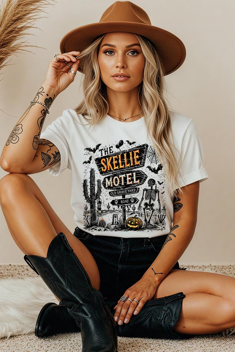 5000-E3108 Skellie Motel Halloween Graphic Heavy Cotton Tee $9