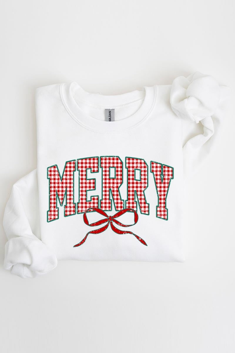 UL180-E3206 Plaid Merry Christmas Bow Graphic Sweatshirt $20