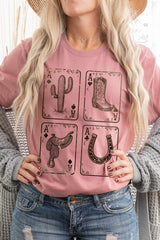 US3001-E3094 Western Cowgirl Card Graphic Tee $12.5