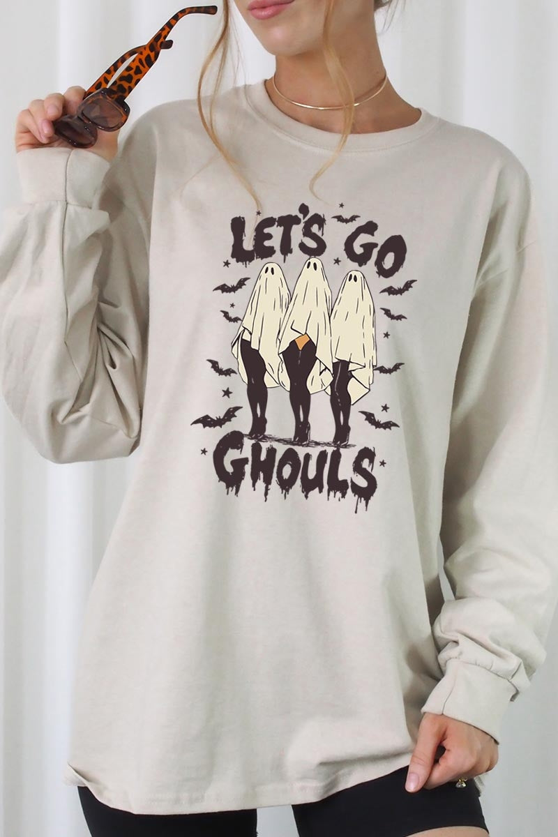 UL240-E3160 Letu2019s Go Ghouls Ghost Graphic Long Sleeve Tee $13.75