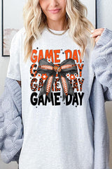 5000-E3088 Orange Black Football GameDay Bow Heavy Cotton Tee $9