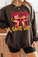 UL180-E3091 Red Yellow Football Game Day Bow Sweatshirt $20