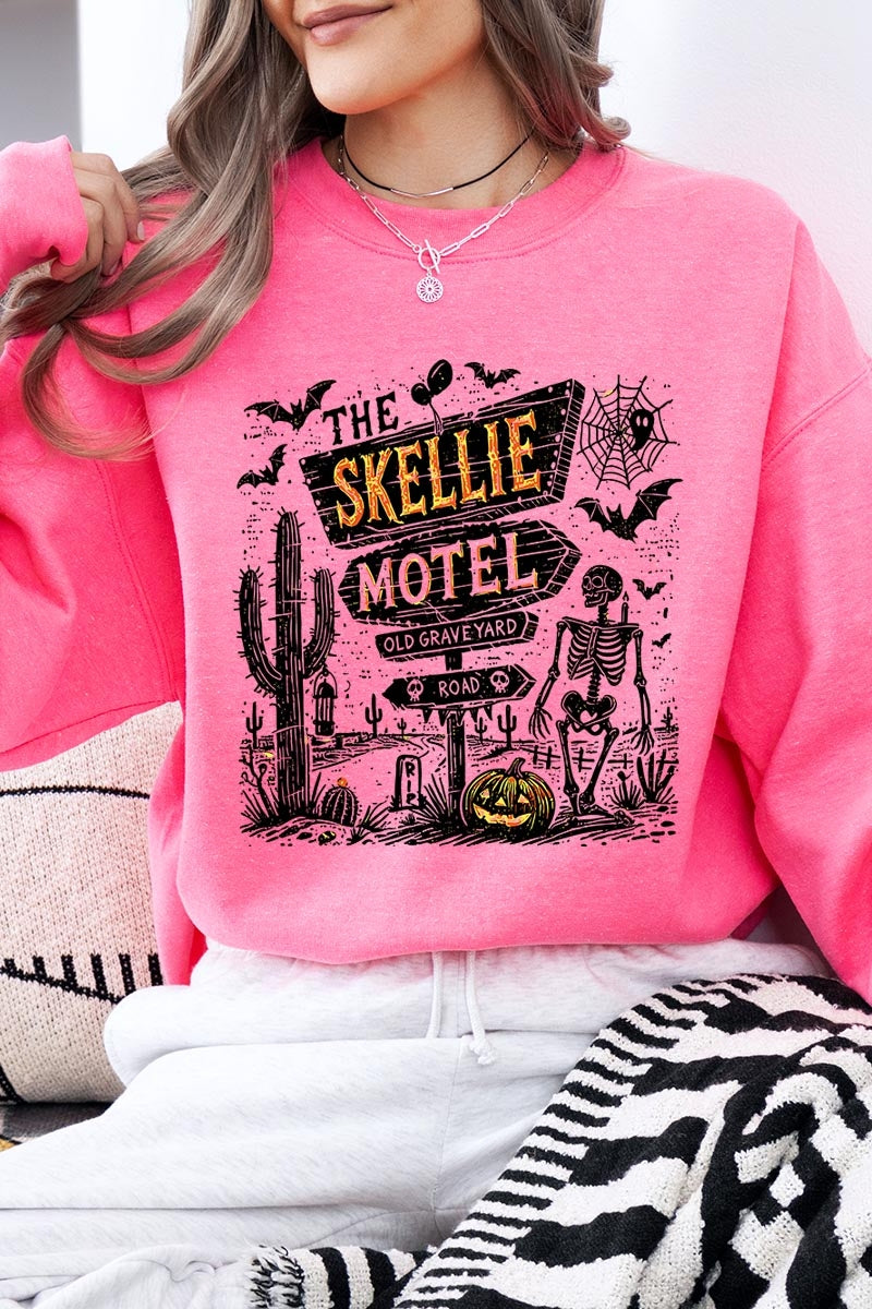 UL180P-E3108 Skellie Motel Halloween Graphic Plus Sweatshirt $25
