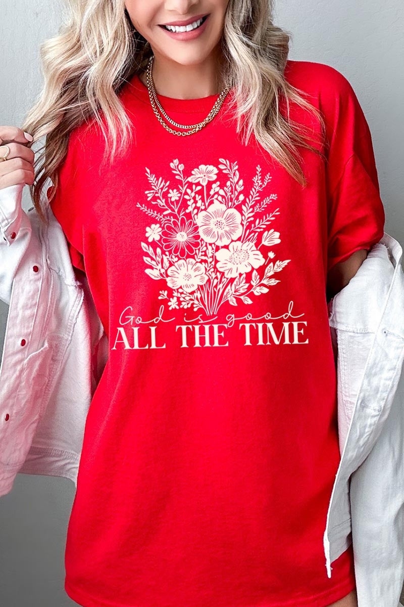5000P-E3116 God Is Good Floral Graphic Plus Heavy Cotton Tee $12.75
