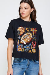 CTS-E3072 Retro Floral Football Graphic Relaxed Crop Top $11