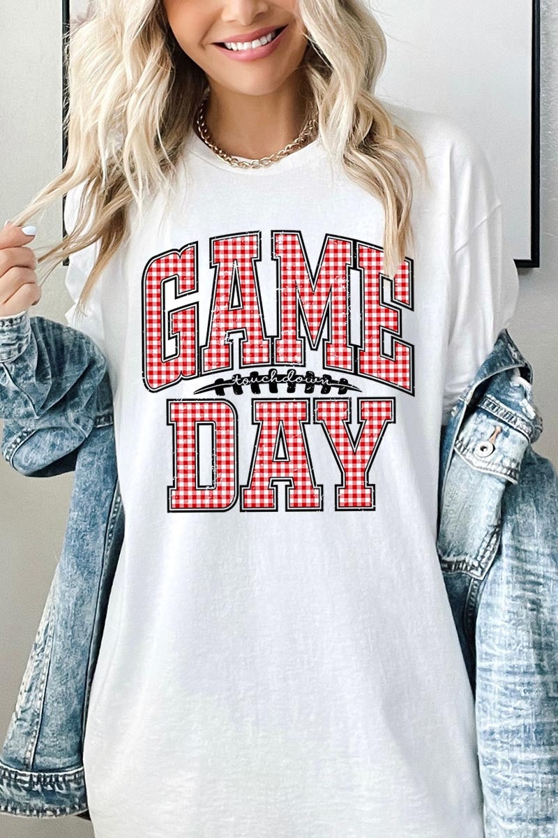 5000P-E3126 Red Gingham Game Day Graphic Plus Heavy Cotton Tee $12.75