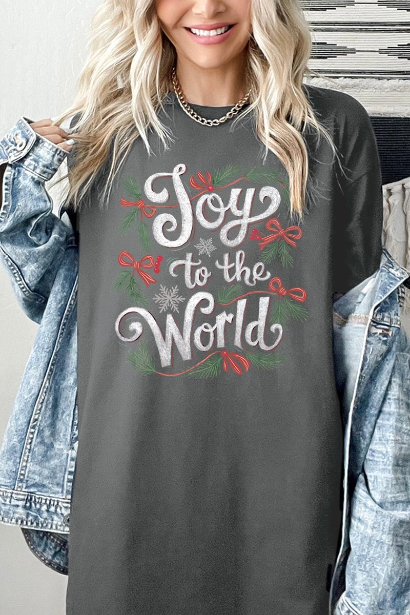 5000-E3221 Joy to the World Christmas Graphic Heavy Cotton Tee $9