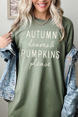 5000P-E3158 Autumn Leaves Pumpkins Graphic Plus Heavy Cotton Tee $12.75