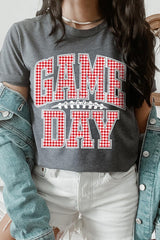 US3001P-E3126 Red Gingham Game Day Graphic Plus Tee $16