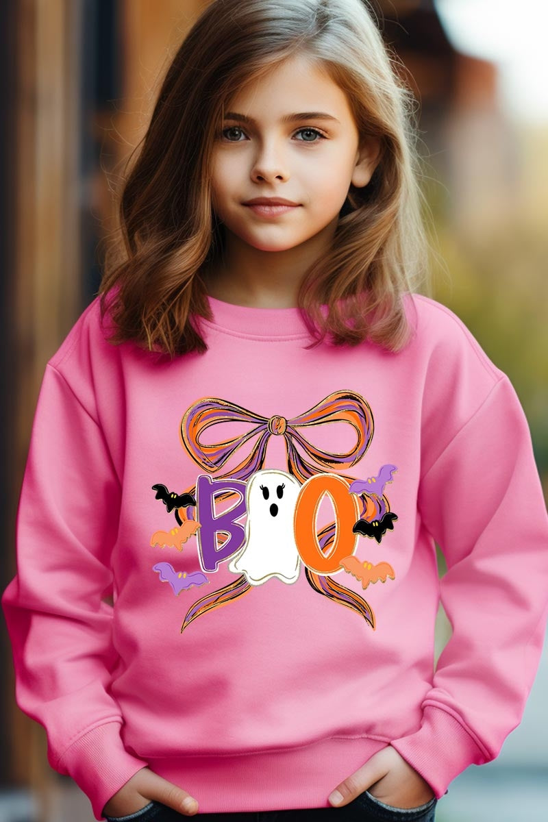 UL180B-E3120Z Boo Brushstroke Bow Kids Graphic Sweatshirt $20