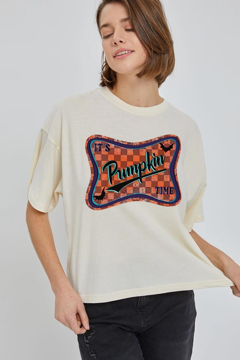 CTS-E3144 Itu2019s pumpkin time Graphic Relaxed Crop Top $11