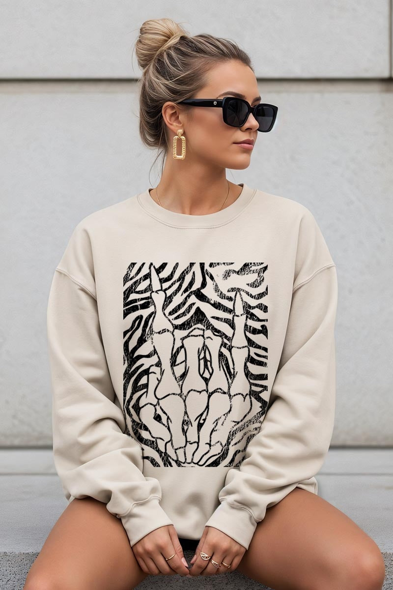 UL180-E3177 Skeleton Hands Zebra Graphic Sweatshirt $20