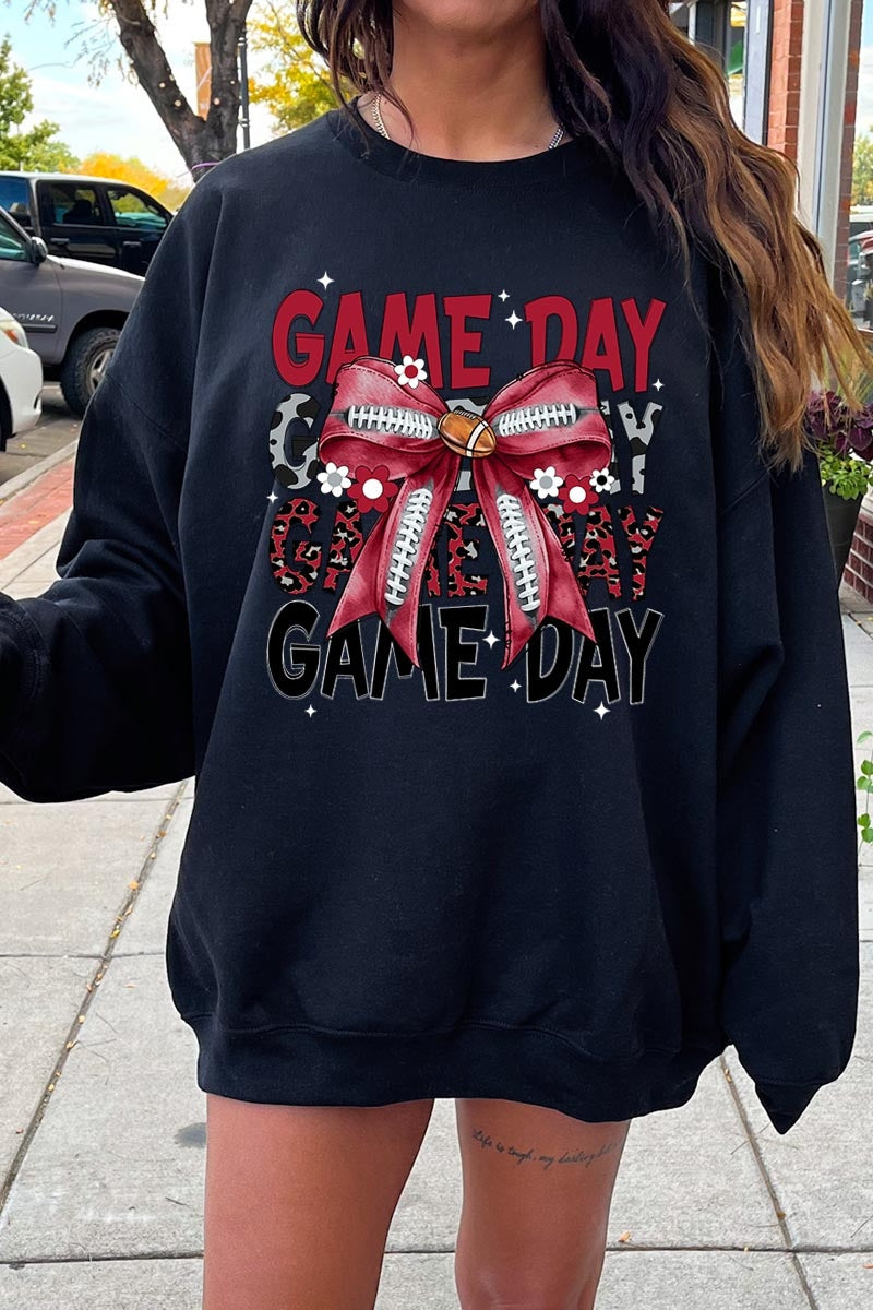 UL180P-E3093 Red Silver Football Game Day Bow Plus Sweatshirt $25