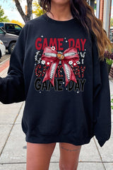 UL180-E3093 Red Silver Football Game Day Bow Sweatshirt $20