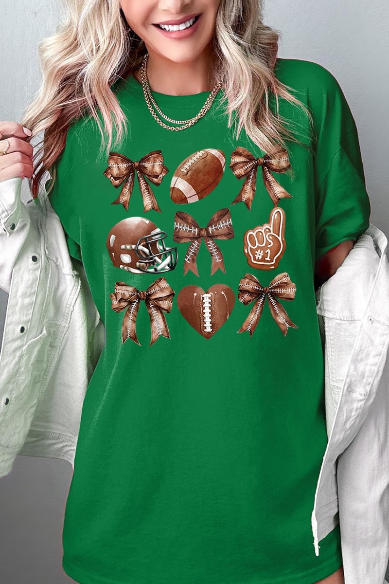 5000-E3054 Cute Football and Bow Graphic Heavy Cotton Tee $9
