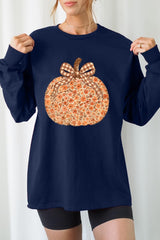 UL240-E3135 Floral Fall Pumpkin Graphic Long Sleeve Tee $13.75