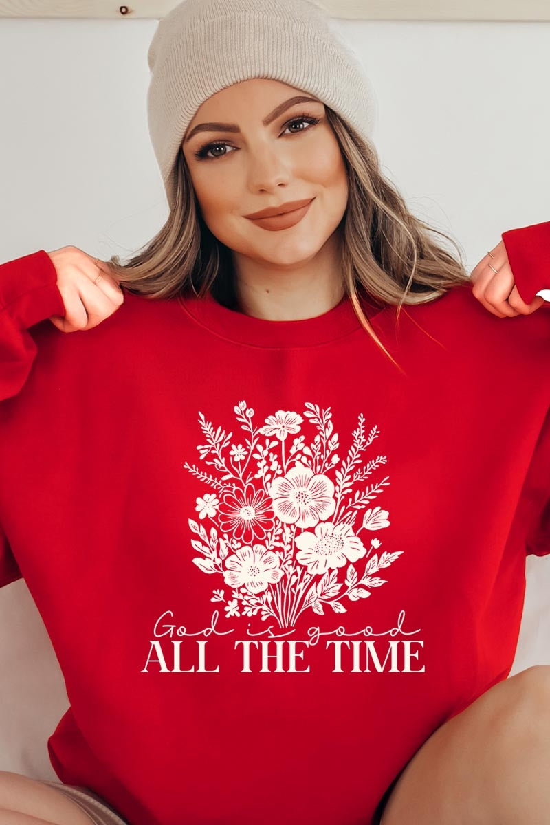 UL180P-E3116 God Is Good Floral Graphic Plus Sweatshirt $25