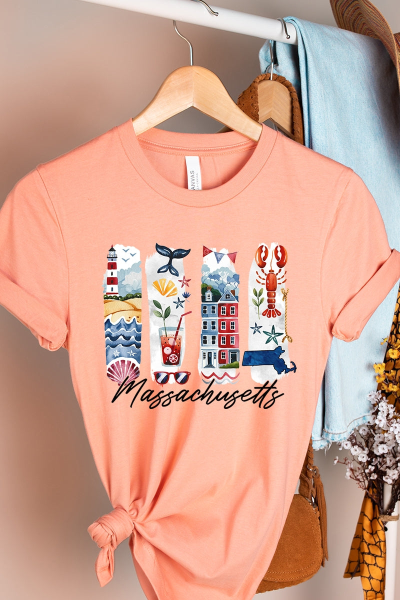 US3001P-E3061MA Massachusetts State Brushstroke Graphic Plus Tee $16