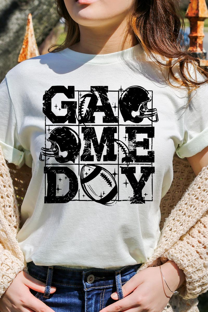 US3001P-E3073 Distressed Game Day Graphic Plus Tee $16