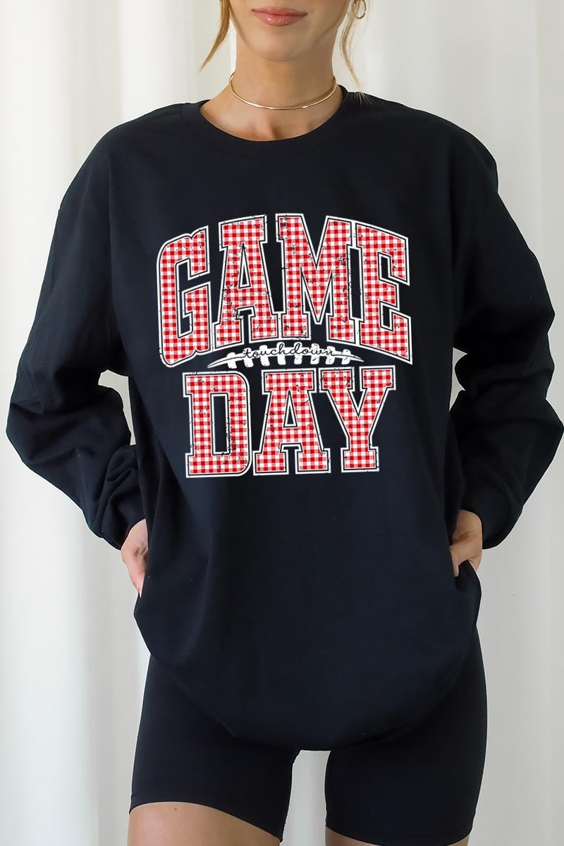 UL240P-E3126 Red Gingham Game Day Graphic Plus Long Sleeve Tee $17
