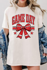 5000P-E3062 Red Football Bow Graphic Plus Heavy Cotton Tee $12.75