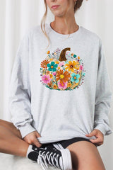 UL240-E3118 Floral Pumpkin Graphic Long Sleeve Tee $13.75
