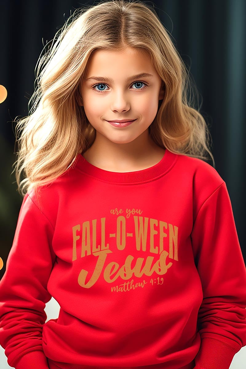 UL180B-E3143Z Are You Fall O Ween Jesus Kids Graphic Sweatshirt $20