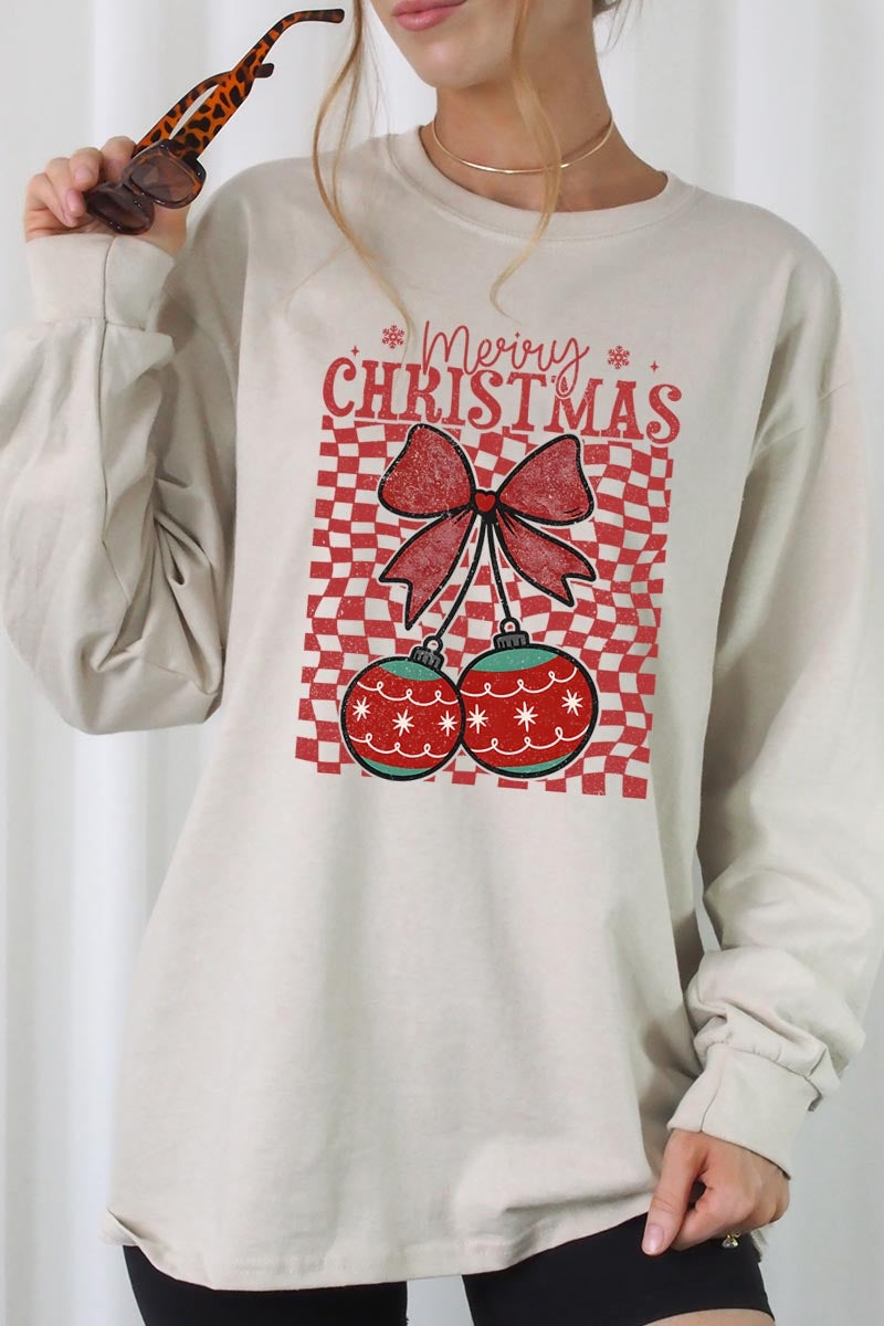 UL240P-E3196 Cherry Ornament Christmas Graphic Plus Long Sleeve Tee $17
