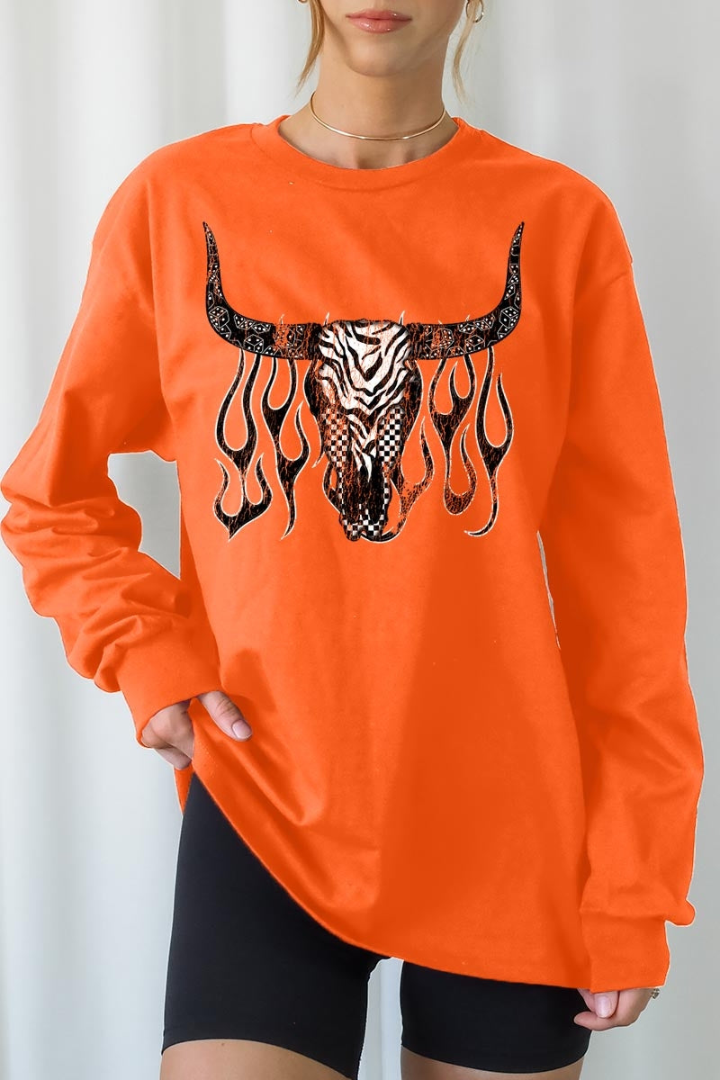 UL240P-E3176 Western Bullskull Graphic Plus Long Sleeve Tee $17