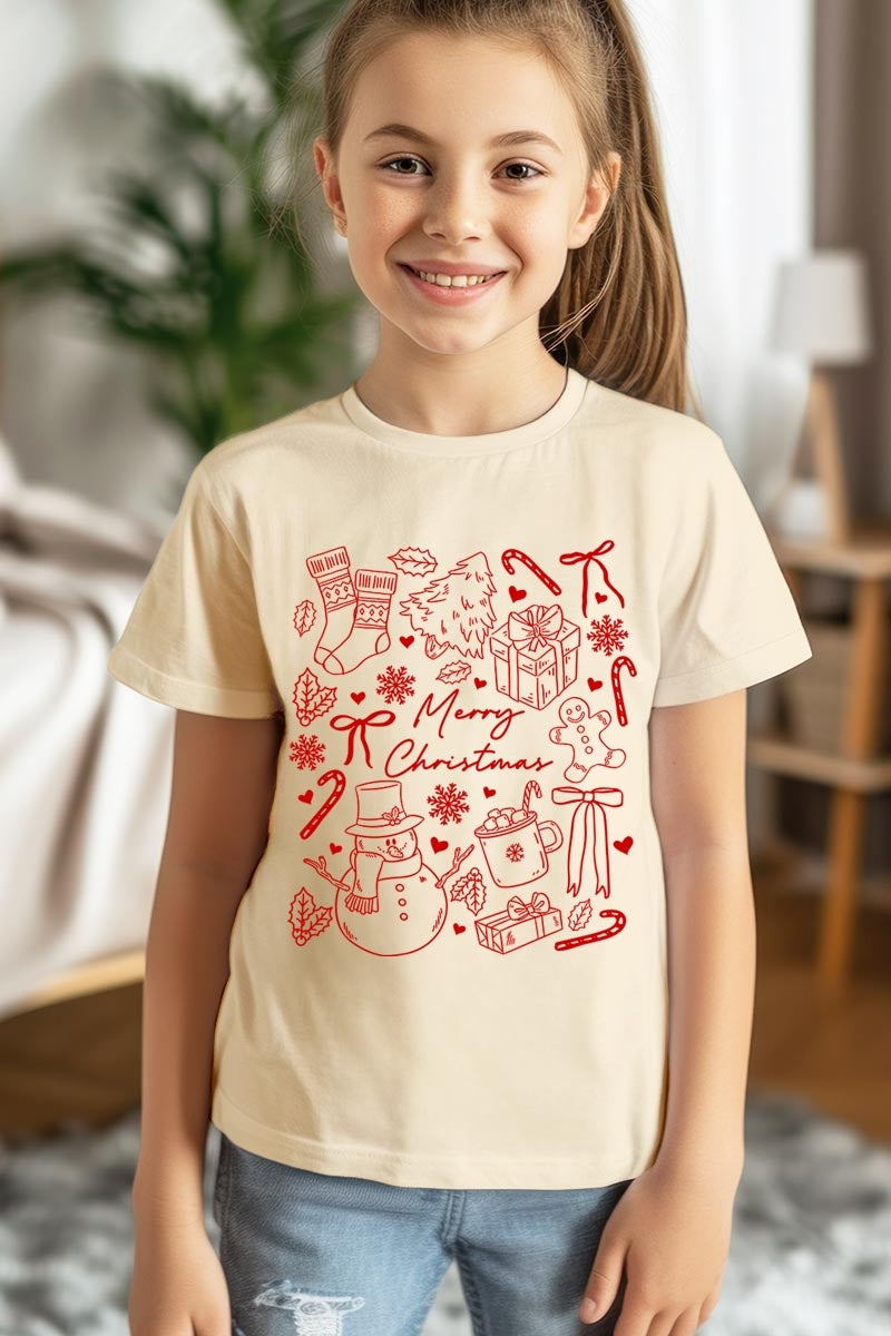 US3001Y-E3181Z Christmas Doodle Kids Graphic Tee $11
